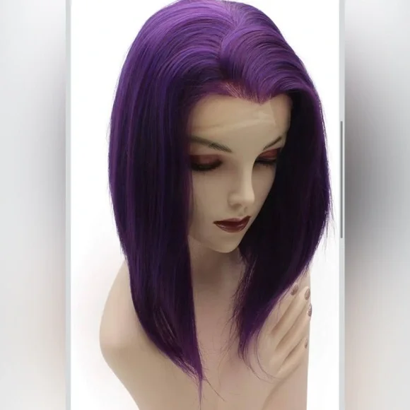 💜 SHORT PURPLE STRAIGHT LACE FRONT WIG FOR WOMAN *NEW*